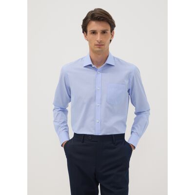 OVS , Camicia Azzurra In Misto Cotone A Righe Sottili Easy Iron Regular Fit, Uomo, Azzurro, Taglia: 44 OVS , Camicia Azzurra In Misto Cotone A Righe Sottili Easy Iron Regular Fit, Uomo, Azzurro, Taglia: 44