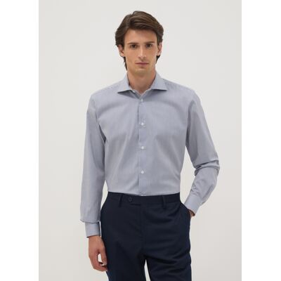 OVS , Camicia Blu In Puro Cotone A Righe Con Collo Francese Slim Fit No Iron, Uomo, Multicolor, Taglia: 38 OVS , Camicia Blu In Puro Cotone A Righe Con Collo Francese Slim Fit No Iron, Uomo, Multicolor, Taglia: 38