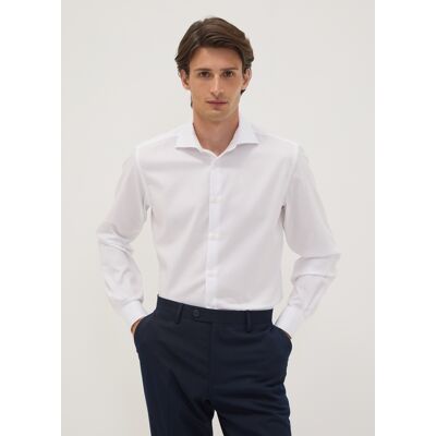 OVS , Camicia Slim Fit Bianca In Twill Di Puro Cotone Con Collo Francese No Iron, Uomo, Bianco, Taglia: 44 OVS , Camicia Slim Fit Bianca In Twill Di Puro Cotone Con Collo Francese No Iron, Uomo, Bianco, Taglia: 44