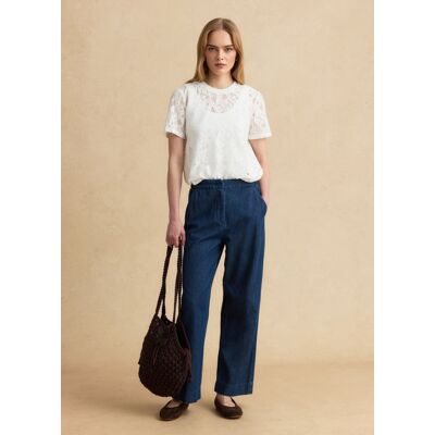 LES COPAINS , Pantaloni Jogger Denim Blu In Puro Cotone Relaxed Fit, Donna, Denim, Taglia: 46 LES COPAINS , Pantaloni Jogger Denim Blu In Puro Cotone Relaxed Fit, Donna, Denim, Taglia: 46