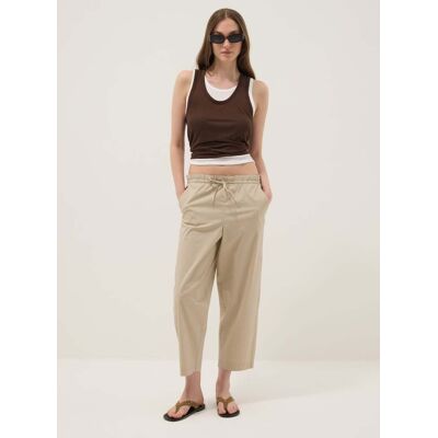 OVS , Pantaloni Beige In Cotone Elasticizzato Con Vita Elasticizzata Regular Fit, Donna, Beige, Taglia: 42 OVS , Pantaloni Beige In Cotone Elasticizzato Con Vita Elasticizzata Regular Fit, Donna, Beige, Taglia: 42