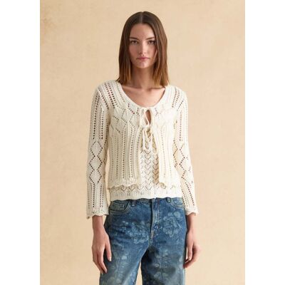 LES COPAINS , Cardigan Traforato Deep V In Crochet Di Puro Cotone Bianco Regular Fit, Donna, Bianco, Taglia: S LES COPAINS , Cardigan Traforato Deep V In Crochet Di Puro Cotone Bianco Regular Fit, Donna, Bianco, Taglia: S