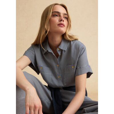 LES COPAINS , Camicia A Righe Bianche E Blu A Maniche Corte Regular Fit Con Taschini, Donna, Multicolor, Taglia: S LES COPAINS , Camicia A Righe Bianche E Blu A Maniche Corte Regular Fit Con Taschini, Donna, Multicolor, Taglia: S