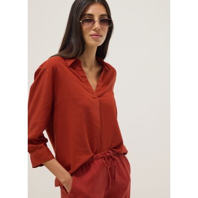 OVS , Camicia In Misto Lino E Viscosa Rossa Regular Fit Con Collo A V, Donna, Rosso, Taglia: S OVS , Camicia In Misto Lino E Viscosa Rossa Regular Fit Con Collo A V, Donna, Rosso, Taglia: S