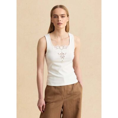 LES COPAINS , Tank Top Bianco In Misto Viscosa Elasticizzata Con Ricamo Regular Fit, Donna, Bianco, Taglia: XXL LES COPAINS , Tank Top Bianco In Misto Viscosa Elasticizzata Con Ricamo Regular Fit, Donna, Bianco, Taglia: XXL