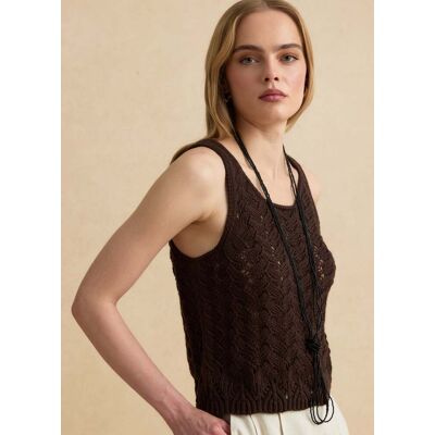 LES COPAINS , Tank Top Marrone In Crochet Di Puro Cotone, Donna, Marrone, Taglia: S LES COPAINS , Tank Top Marrone In Crochet Di Puro Cotone, Donna, Marrone, Taglia: S