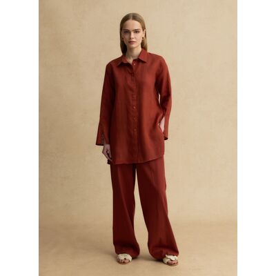 LES COPAINS , Camicia Rossa In Puro Lino Oversize Fit, Donna, Rosso, Taglia: M LES COPAINS , Camicia Rossa In Puro Lino Oversize Fit, Donna, Rosso, Taglia: M