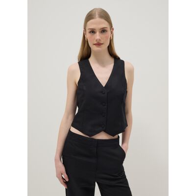 OVS , Gilet In Misto Lino Nero Slim Fit Con Bottoni, Donna, Nero, Taglia: XS OVS , Gilet In Misto Lino Nero Slim Fit Con Bottoni, Donna, Nero, Taglia: XS