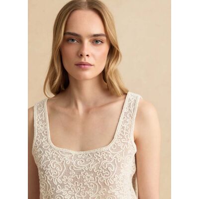 LES COPAINS , Tank Top Beige In Misto Cotone Regular Fit Con Ricamo E Rete, Donna, Beige, Taglia: XL LES COPAINS , Tank Top Beige In Misto Cotone Regular Fit Con Ricamo E Rete, Donna, Beige, Taglia: XL