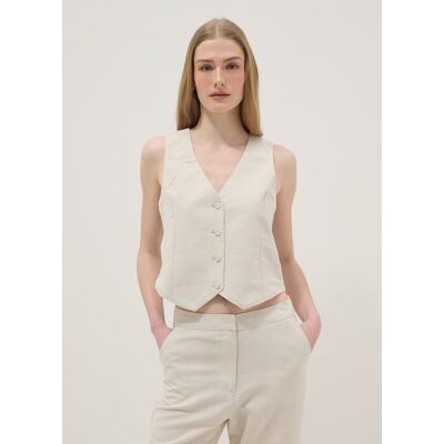 OVS , Gilet In Misto Lino Beige Slim Fit Con Bottoni, Donna, Beige, Taglia: XS OVS , Gilet In Misto Lino Beige Slim Fit Con Bottoni, Donna, Beige, Taglia: XS