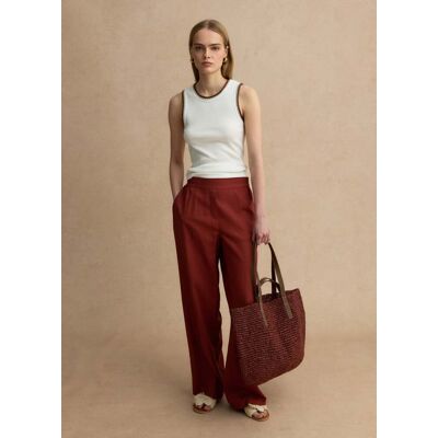 LES COPAINS , Pantaloni In Misto Lino E Viscosa Rossi Wide Leg, Donna, Rosso, Taglia: XS LES COPAINS , Pantaloni In Misto Lino E Viscosa Rossi Wide Leg, Donna, Rosso, Taglia: XS