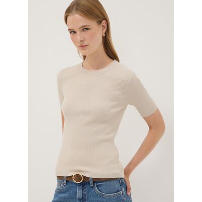 OVS , Maglia Fitted Beige In Misto Viscosa A Coste, Donna, Beige, Taglia: XS OVS , Maglia Fitted Beige In Misto Viscosa A Coste, Donna, Beige, Taglia: XS