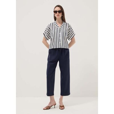 OVS , Pantaloni Blu In Misto Viscosa E Lino Con Coulisse Straight Fit, Donna, Blu, Taglia: 42 OVS , Pantaloni Blu In Misto Viscosa E Lino Con Coulisse Straight Fit, Donna, Blu, Taglia: 42