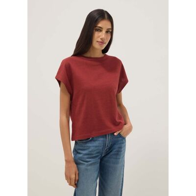 OVS , T-shirt A Maniche Corte In Misto Cotone E Lino Rossa Regular Fit, Donna, Rosso, Taglia: S OVS , T-shirt A Maniche Corte In Misto Cotone E Lino Rossa Regular Fit, Donna, Rosso, Taglia: S
