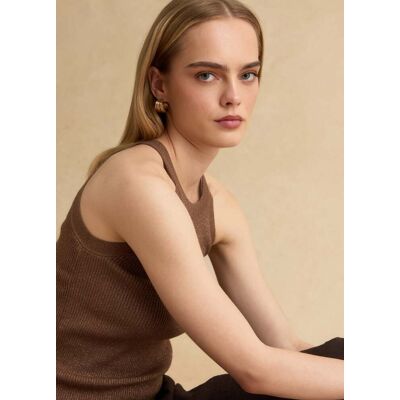 LES COPAINS , Tank Top Fitted In Misto Viscosa Marrone, Donna, Marrone, Taglia: XS LES COPAINS , Tank Top Fitted In Misto Viscosa Marrone, Donna, Marrone, Taglia: XS