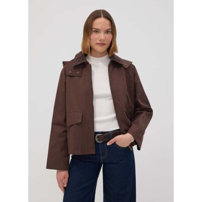 OVS , Giacca Parka Marrone Con Cappuccio E Collo A Coste In Misto Cotone, Donna, Marrone, Taglia: XL OVS , Giacca Parka Marrone Con Cappuccio E Collo A Coste In Misto Cotone, Donna, Marrone, Taglia: XL