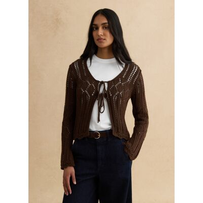 LES COPAINS , Cardigan Traforato Deep V In Crochet Di Puro Cotone Marrone Regular Fit, Donna, Marrone, Taglia: XS LES COPAINS , Cardigan Traforato Deep V In Crochet Di Puro Cotone Marrone Regular Fit, Donna, Marrone, Taglia: XS