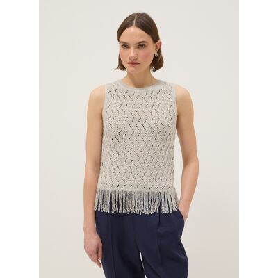 OVS , Top Traforato In Misto Viscosa Beige Regular Fit Con Frange, Donna, Beige, Taglia: XS OVS , Top Traforato In Misto Viscosa Beige Regular Fit Con Frange, Donna, Beige, Taglia: XS