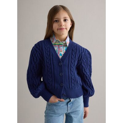 PIOMBO KIDS , Cardigan Intrecciato In Puro Cotone Blu Da Bambina Regular Fit Deep V, Blu, Taglia: 8 PIOMBO KIDS , Cardigan Intrecciato In Puro Cotone Blu Da Bambina Regular Fit Deep V, Blu, Taglia: 8