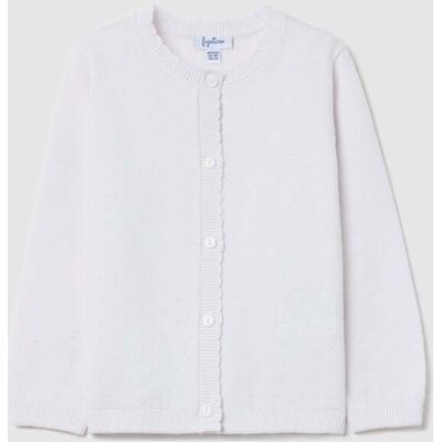 FAGOTTINO , Cardigan In Cotone Con Scollo Ondulato, Bambina, Bianco, Taglia: 30-36 FAGOTTINO , Cardigan In Cotone Con Scollo Ondulato, Bambina, Bianco, Taglia: 30-36