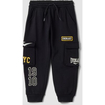 Everlast , Pantaloni Jogger Cargo Neri In Puro Cotone Con Applicazioni Per Bambino, Nero, Taglia: 6-7 Everlast , Pantaloni Jogger Cargo Neri In Puro Cotone Con Applicazioni Per Bambino, Nero, Taglia: 6-7