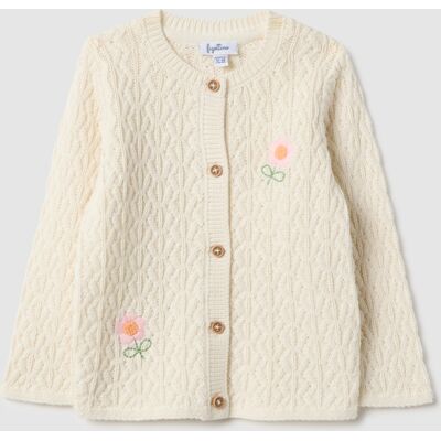FAGOTTINO , Cardigan In Puro Cotone Beige Da Bimba Regular Fit Con Ricami, Bambina, Beige, Taglia: 30-36 FAGOTTINO , Cardigan In Puro Cotone Beige Da Bimba Regular Fit Con Ricami, Bambina, Beige, Taglia: 30-36