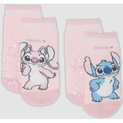 FAGOTTINO , Bipack Di Calze Antiscivolo Rosa In Cotone Organico Con Stampa Lilo E Stitch, Bambina, Rosa, Taglia: 12-18 FAGOTTINO , Bipack Di Calze Antiscivolo Rosa In Cotone Organico Con Stampa Lilo E Stitch, Bambina, Rosa, Taglia: 12-18