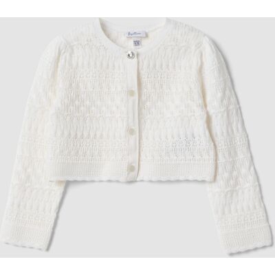 FAGOTTINO , Cardigan Fitted Bianco In Puro Cotone Da Bimba Lavorato A Maglia, Bambina, Bianco, Taglia: 18-24 FAGOTTINO , Cardigan Fitted Bianco In Puro Cotone Da Bimba Lavorato A Maglia, Bambina, Bianco, Taglia: 18-24
