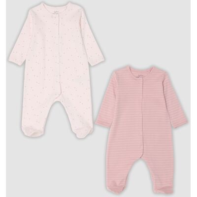 FAGOTTINO , Bipack Di Tutine Rosa Con Piedini In Cotone Organico Per Neonate E Bimbe, Neonata, Rosa, Taglia: 0-1 FAGOTTINO , Bipack Di Tutine Rosa Con Piedini In Cotone Organico Per Neonate E Bimbe, Neonata, Rosa, Taglia: 0-1