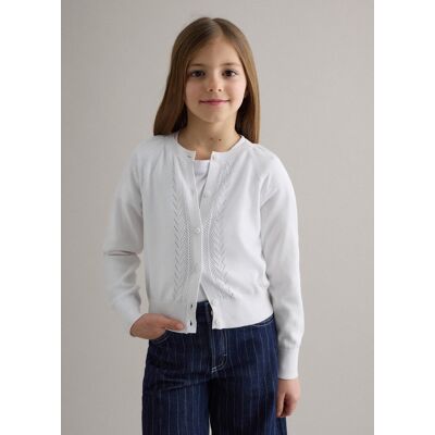 PIOMBO KIDS , Cardigan In Puro Cotone Bianco Da Bambina Regular Fit Con Trecce, Bianco, Taglia: 12 PIOMBO KIDS , Cardigan In Puro Cotone Bianco Da Bambina Regular Fit Con Trecce, Bianco, Taglia: 12