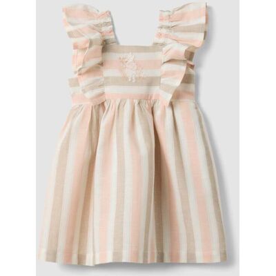 FAGOTTINO , Abito Rosa In Misto Cotone E Lino A Righe Con Volant, Bambina, Bianco, Taglia: 12-18 FAGOTTINO , Abito Rosa In Misto Cotone E Lino A Righe Con Volant, Bambina, Bianco, Taglia: 12-18