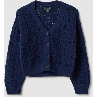 OVS KIDS , Cardigan In Puro Cotone Blu Da Bambina Regular Fit Con Texture A Maglia, Blu, Taglia: 4-5 OVS KIDS , Cardigan In Puro Cotone Blu Da Bambina Regular Fit Con Texture A Maglia, Blu, Taglia: 4-5