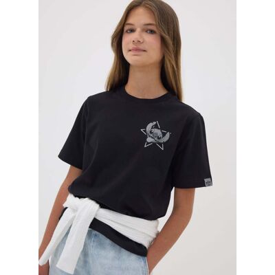 Disney , T-shirt Boxy Fit Nera In Puro Cotone Con Stampa Lilo & Stitch Per Ragazza, Bambina, Nero, Taglia: 12-13 Disney , T-shirt Boxy Fit Nera In Puro Cotone Con Stampa Lilo & Stitch Per Ragazza, Bambina, Nero, Taglia: 12-13
