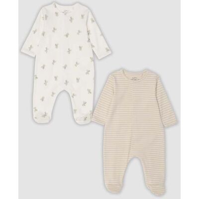 FAGOTTINO , Bipack Di Tutine In Beige E Bianco Con Piedini In Cotone Organico Per Neonati E Bimbi, Neonato, Beige, Taglia: 1-3 FAGOTTINO , Bipack Di Tutine In Beige E Bianco Con Piedini In Cotone Organico Per Neonati E Bimbi, Neonato, Beige, Taglia: 1-3