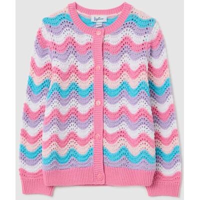 FAGOTTINO , Cardigan Rosa E Azzurro Lavorazione Traforata A Righe, Bambina, Multicolor, Taglia: 18-24 FAGOTTINO , Cardigan Rosa E Azzurro Lavorazione Traforata A Righe, Bambina, Multicolor, Taglia: 18-24