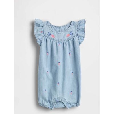 GAP KIDS , Tutina In Denim A Ricami Floreali, Unisex, , Taglia: 0-3M/46-58 GAP KIDS , Tutina In Denim A Ricami Floreali, Unisex, , Taglia: 0-3M/46-58