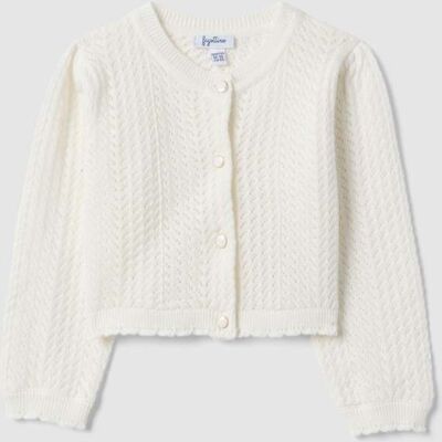 FAGOTTINO , Cardigan Fitted In Puro Cotone Bianco Da Bimba Con Design Traforato, Bambina, Bianco, Taglia: 18-24 FAGOTTINO , Cardigan Fitted In Puro Cotone Bianco Da Bimba Con Design Traforato, Bambina, Bianco, Taglia: 18-24