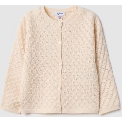 FAGOTTINO , Cardigan In Puro Cotone Beige Da Bimba Regular Fit Con Design A Rombi, Bambina, Beige, Taglia: 30-36 FAGOTTINO , Cardigan In Puro Cotone Beige Da Bimba Regular Fit Con Design A Rombi, Bambina, Beige, Taglia: 30-36