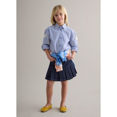 PIOMBO KIDS , Gonna In Misto Cotone Blu Da Bambina Regular Fit Con Cuciture A Contrasto, Blu, Taglia: 6 PIOMBO KIDS , Gonna In Misto Cotone Blu Da Bambina Regular Fit Con Cuciture A Contrasto, Blu, Taglia: 6