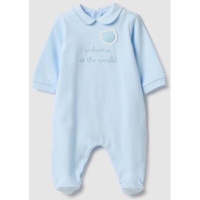 FAGOTTINO , Tutina Azzurra In Puro Cotone Da Neonato Con Maniche Lunghe E Ricami, Azzurro, Taglia: 00 FAGOTTINO , Tutina Azzurra In Puro Cotone Da Neonato Con Maniche Lunghe E Ricami, Azzurro, Taglia: 00