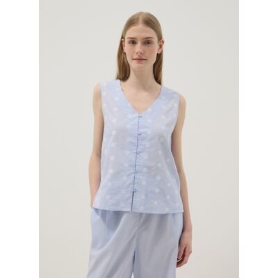 OVS , Maglia Pigiama Azzurra Smanicata In Puro Cotone Con Bottoni, Donna, Azzurro, Taglia: XL OVS , Maglia Pigiama Azzurra Smanicata In Puro Cotone Con Bottoni, Donna, Azzurro, Taglia: XL