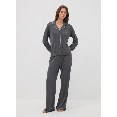OVS , Pigiama Grigio In Pura Viscosa Con Scollo A V E Profili A Contrasto, Donna, Grigio, Taglia: S OVS , Pigiama Grigio In Pura Viscosa Con Scollo A V E Profili A Contrasto, Donna, Grigio, Taglia: S