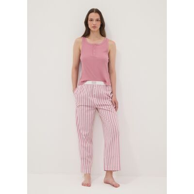 OVS , Pantaloni Pigiama Rosa A Righe In Popeline Di Misto Cotone Elasticizzato, Donna, Rosa, Taglia: M OVS , Pantaloni Pigiama Rosa A Righe In Popeline Di Misto Cotone Elasticizzato, Donna, Rosa, Taglia: M