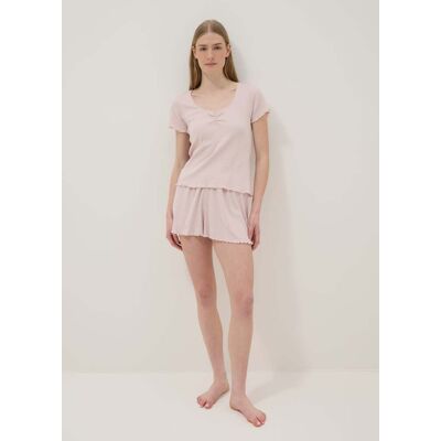 OVS , Short Pigiama In Puro Cotone Rosa Regular Fit Con Bordi Arricciati, Donna, Rosa, Taglia: S OVS , Short Pigiama In Puro Cotone Rosa Regular Fit Con Bordi Arricciati, Donna, Rosa, Taglia: S