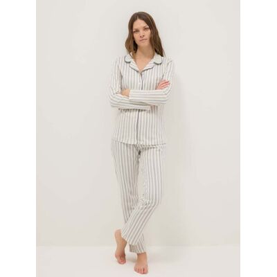 OVS , Pigiama In Puro Cotone A Righe Grigio Regular Fit, Donna, Multicolor, Taglia: S OVS , Pigiama In Puro Cotone A Righe Grigio Regular Fit, Donna, Multicolor, Taglia: S