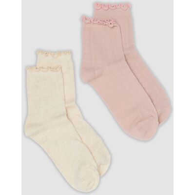 OVS , Bipack Di Calzini Rosa E Beige In Misto Cotone Organico Con Bordo Smerlato, Donna, Multicolor, Taglia: 36-38 OVS , Bipack Di Calzini Rosa E Beige In Misto Cotone Organico Con Bordo Smerlato, Donna, Multicolor, Taglia: 36-38