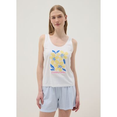 OVS , Canotta Pigiama In Puro Cotone Bianco Regular Fit Con Stampa Floreale, Donna, Bianco, Taglia: XXL OVS , Canotta Pigiama In Puro Cotone Bianco Regular Fit Con Stampa Floreale, Donna, Bianco, Taglia: XXL