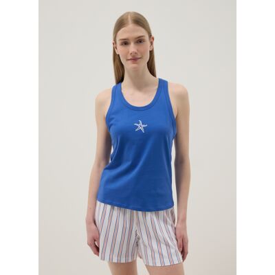 OVS , Canotta Pigiama In Puro Cotone Blu Regular Fit Con Ricamo, Donna, Blu, Taglia: M OVS , Canotta Pigiama In Puro Cotone Blu Regular Fit Con Ricamo, Donna, Blu, Taglia: M