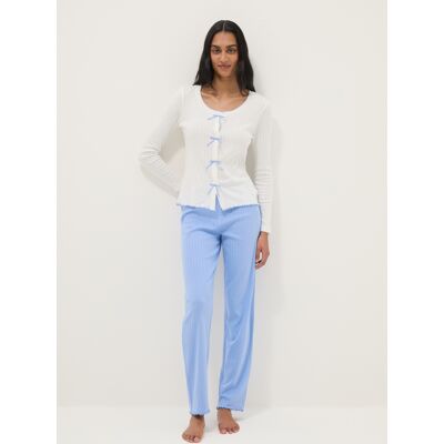 OVS , Pantaloni Da Pigiama In Puro Cotone Azzurri Regular Fit, Donna, Azzurro, Taglia: M OVS , Pantaloni Da Pigiama In Puro Cotone Azzurri Regular Fit, Donna, Azzurro, Taglia: M