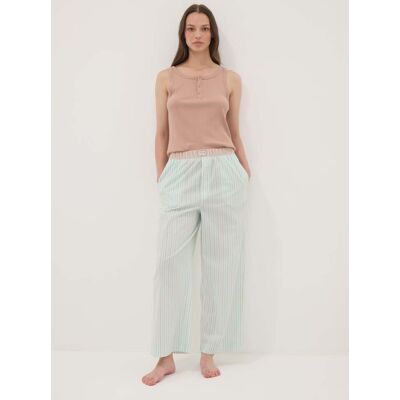 OVS , Pantaloni Pigiama Verdi A Righe In Popeline Di Misto Cotone Elasticizzato, Donna, Verde, Taglia: XXL OVS , Pantaloni Pigiama Verdi A Righe In Popeline Di Misto Cotone Elasticizzato, Donna, Verde, Taglia: XXL